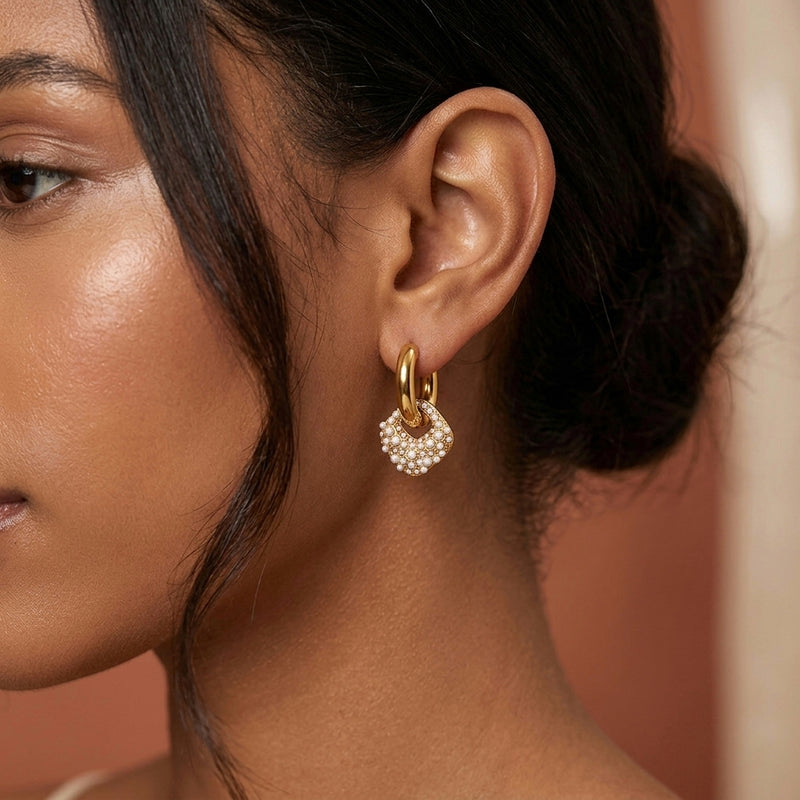 Square Pearl Hoop Earrings