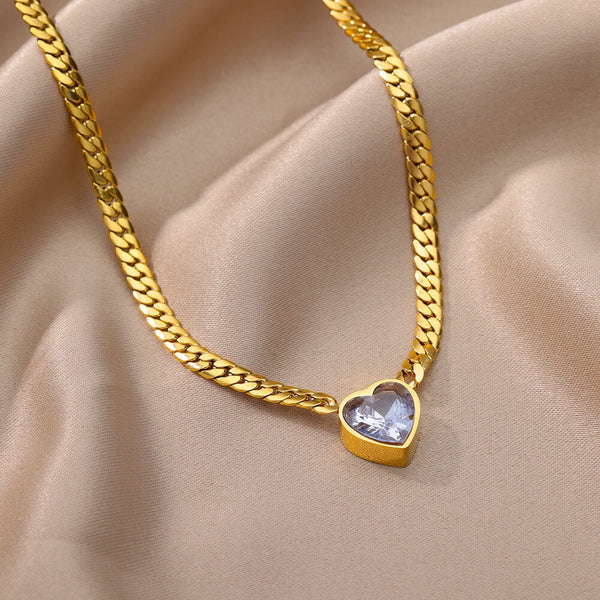 Zircon Heart Snake Chain Necklace