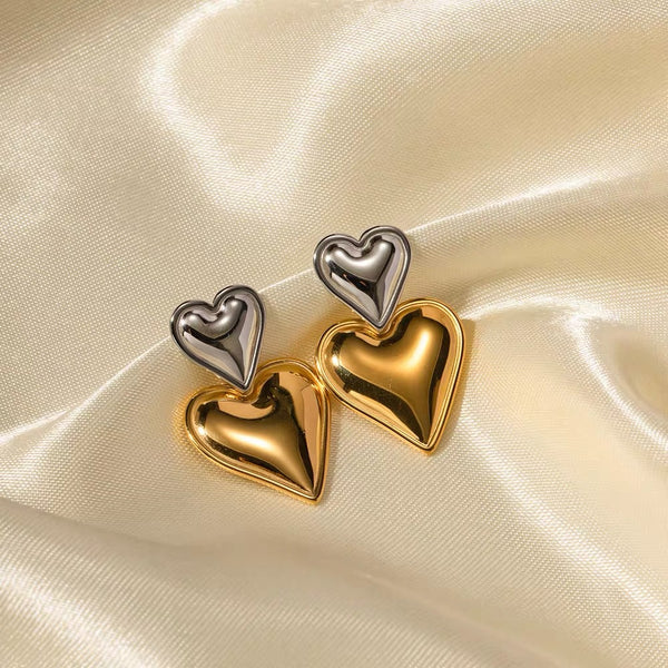 Dual Tone Heart Earrings