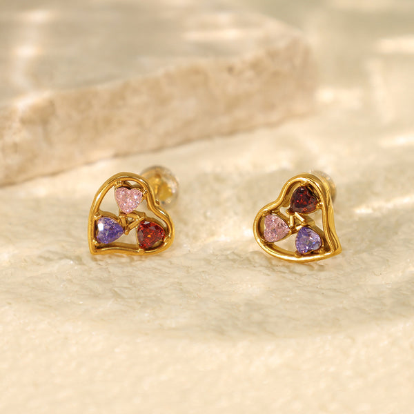 Multi Colour Heart Stud Earrings