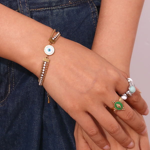 Evil Eye Studded Chain Bracelet