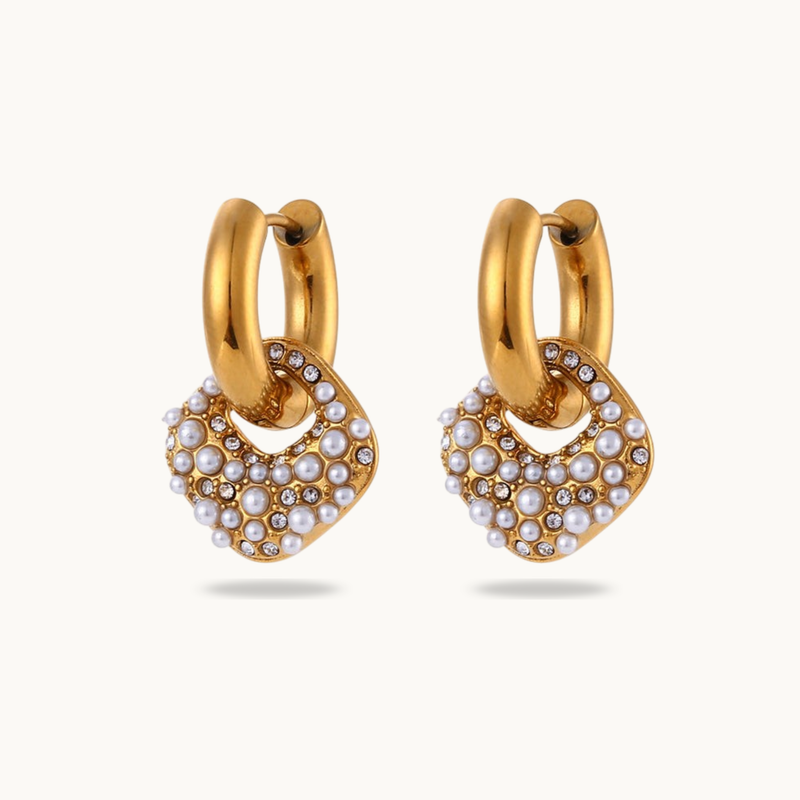 Square Pearl Hoop Earrings