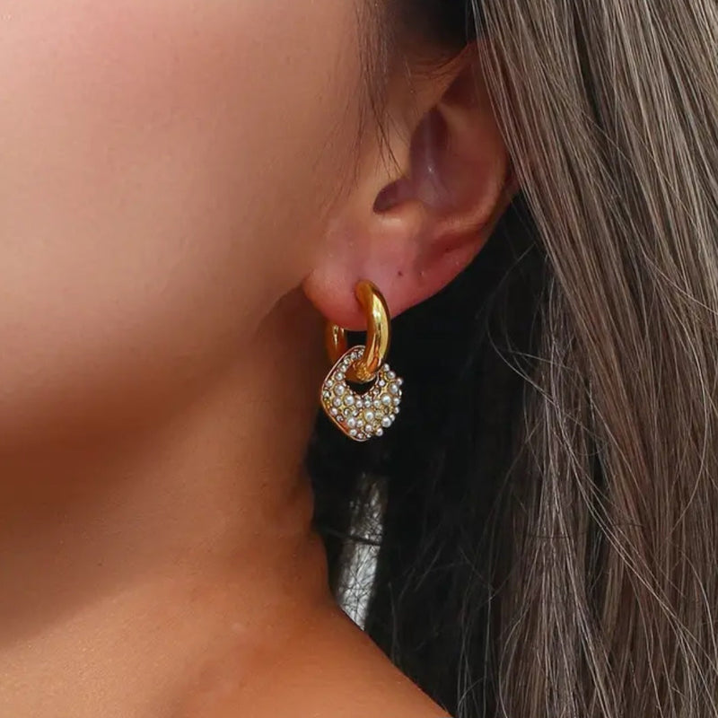 Square Pearl Hoop Earrings